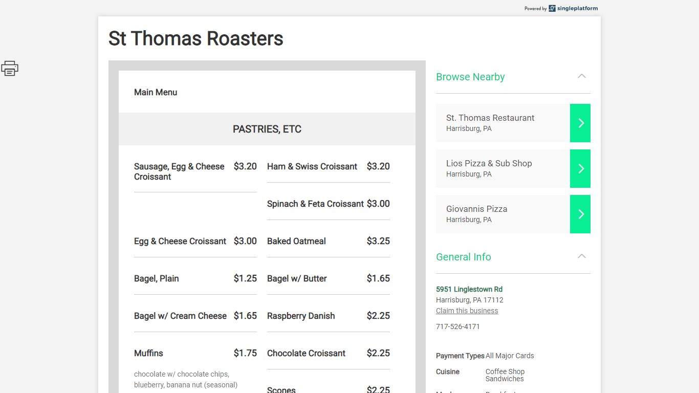 Menus for St Thomas Roasters - Harrisburg - SinglePlatform